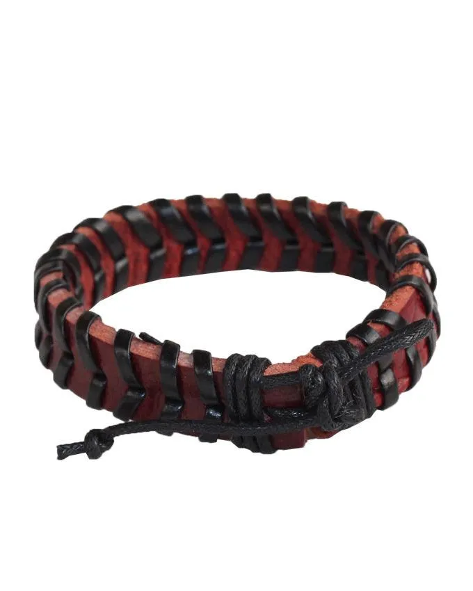 Leather Bracelet Bangle Cuff Rope Black Adjustable Surfer Wrap -Brown
