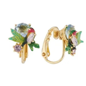 Les Nereides Robin On A Branch And Cut Crystal Clip-On Earrings
