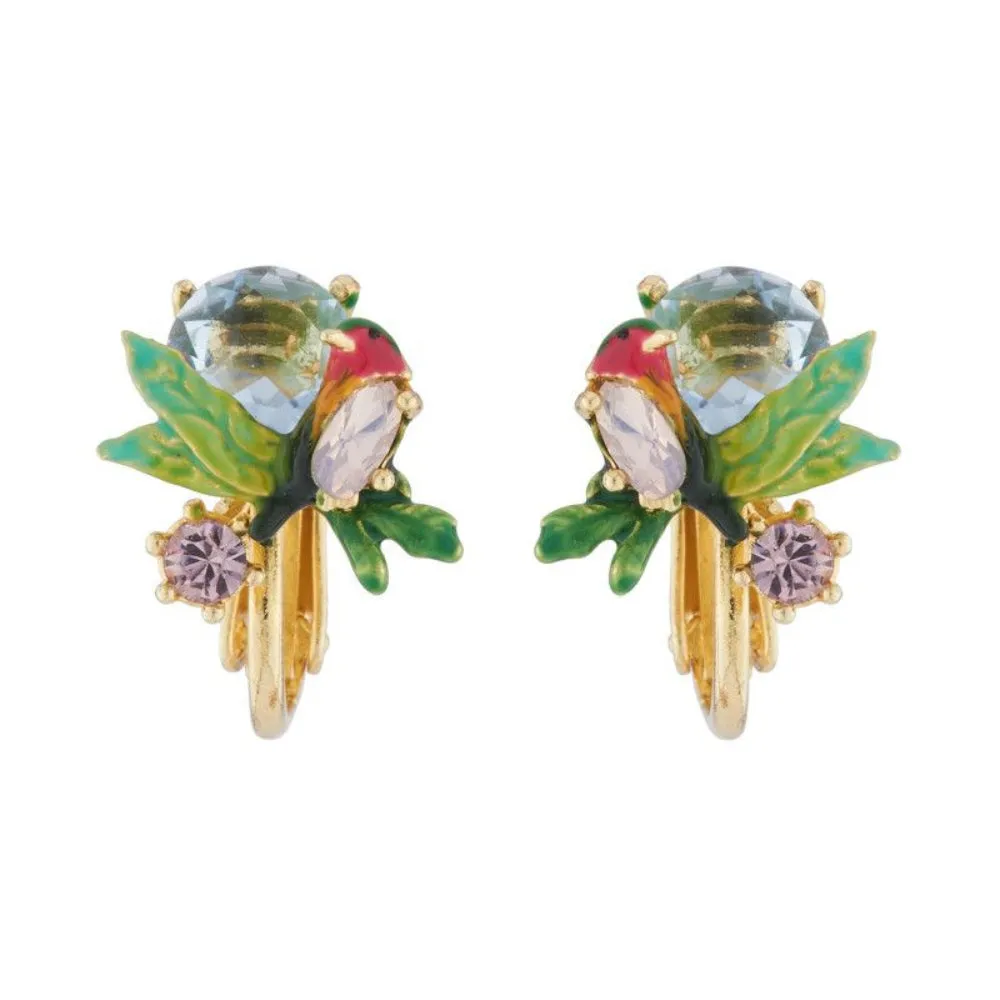 Les Nereides Robin On A Branch And Cut Crystal Clip-On Earrings