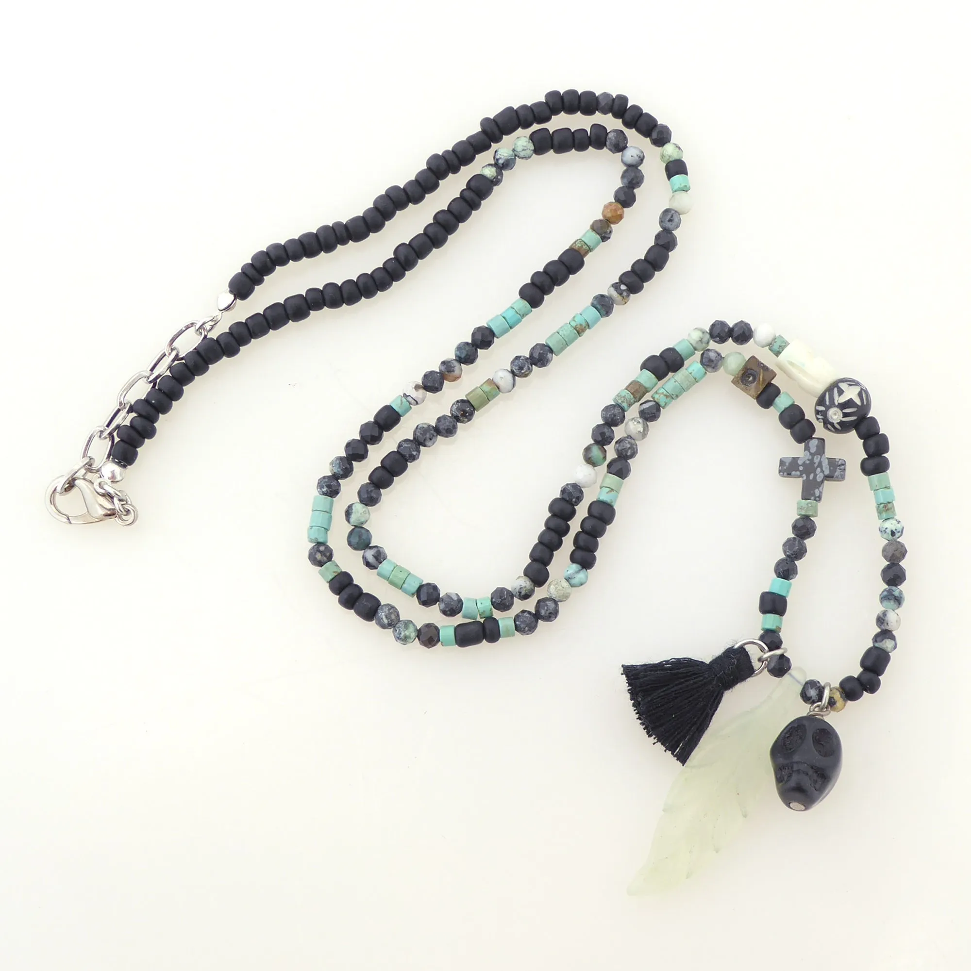 Light agate feather necklace