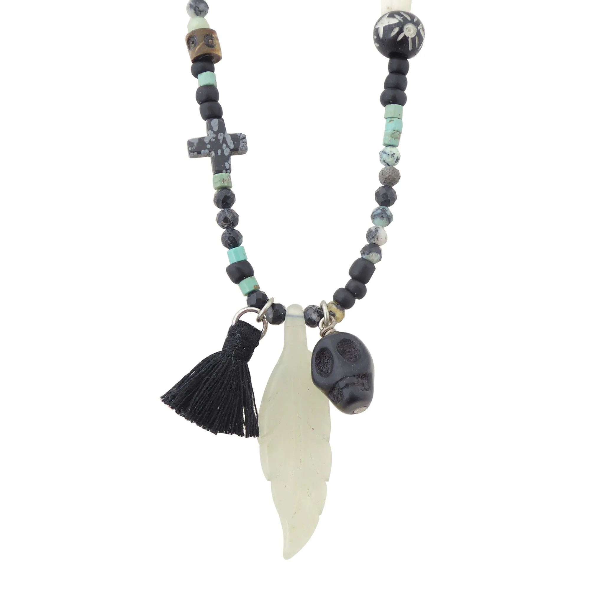 Light agate feather necklace