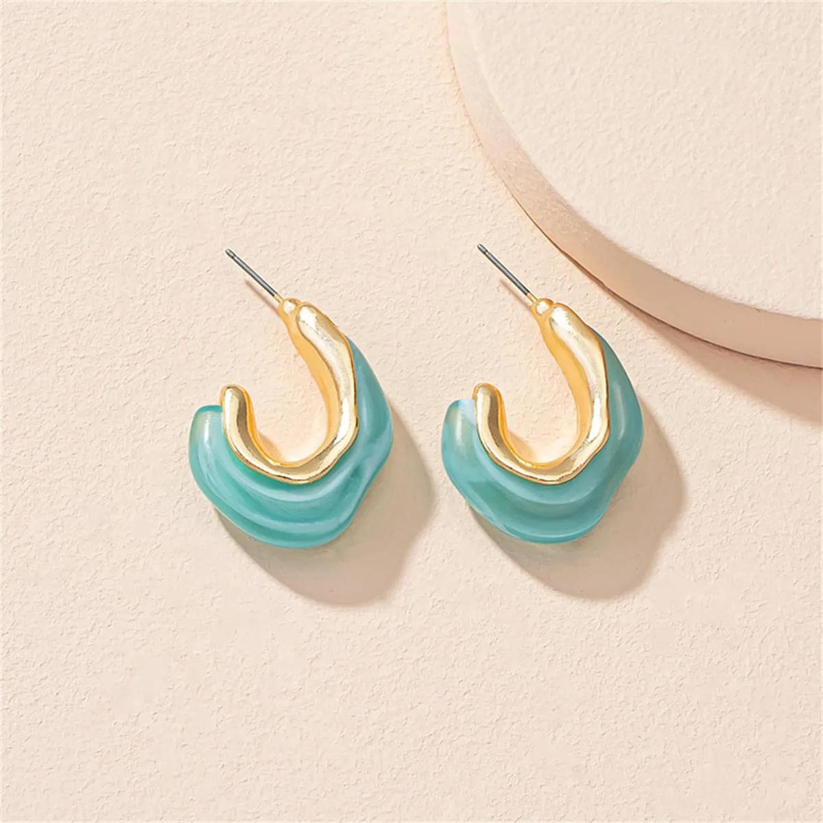 Light Blue Resin & 18K Gold-Plated Irregular Curve Drop Earrings