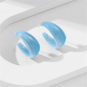 Light Blue Resin & Silver-Plated Huggie Earrings