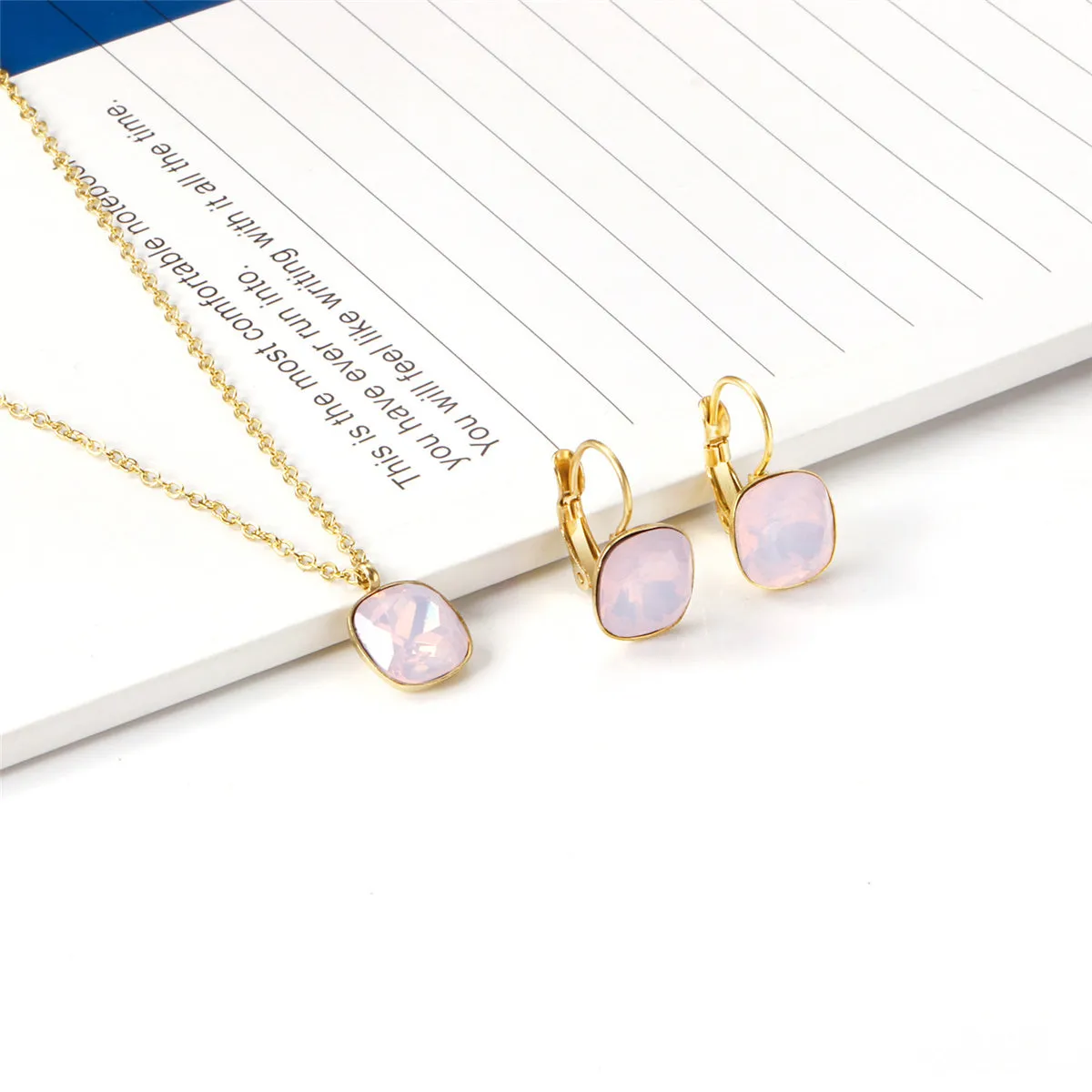 Light Pink Crystal & 18K Gold-Plated Square Huggie Earring Set