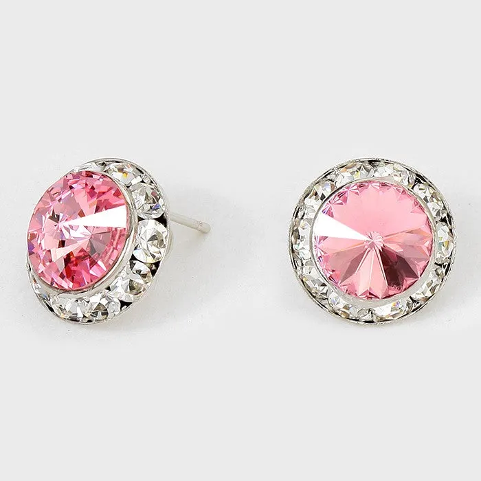 Light Pink | Light Rose | Austrian Crystal Round Stud Earrings | 5/8" | 114220