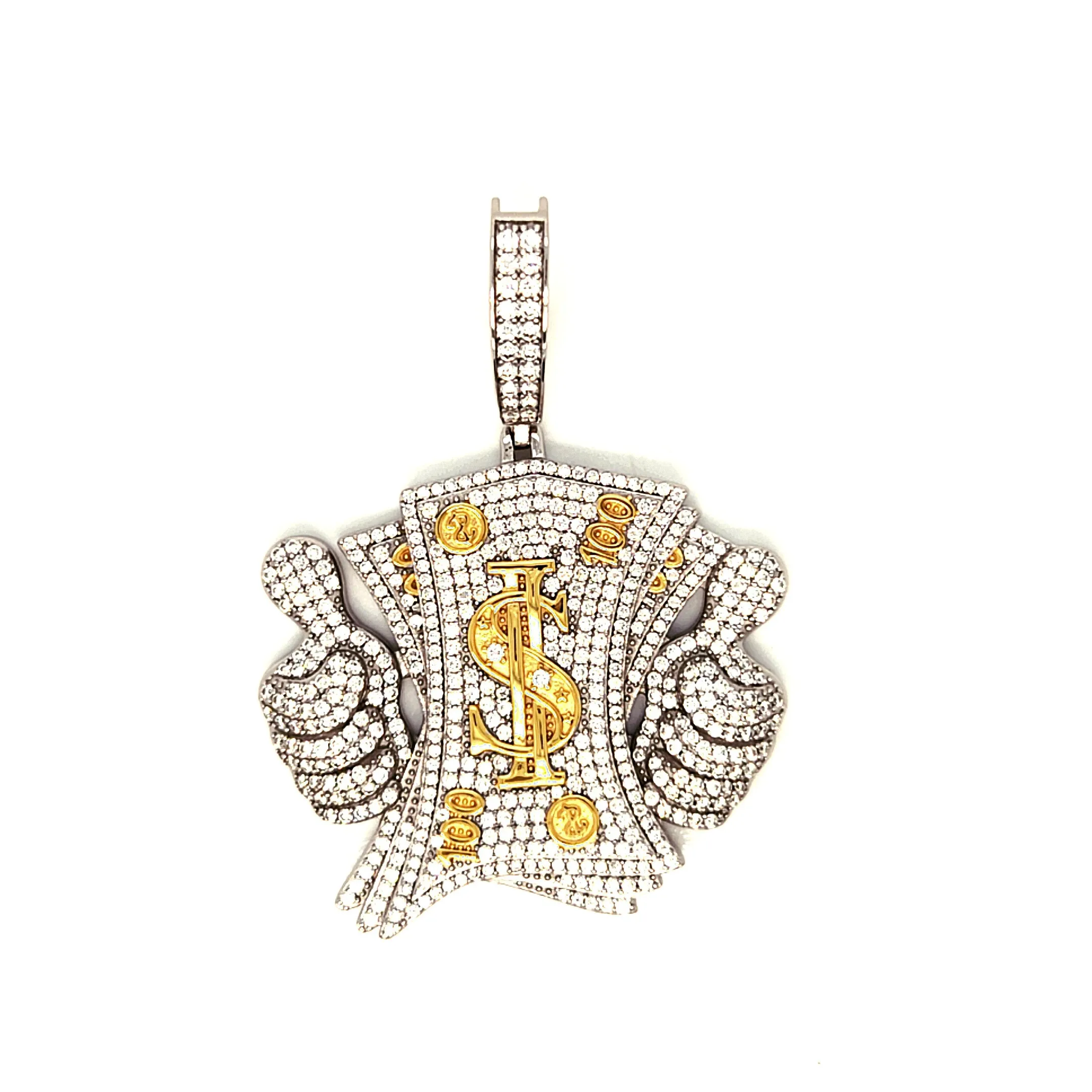 Like Money Dollars Two Tone 14k Gold Plated and Sterling 925 with Cubic Zirconia Pendant Charm - C400119