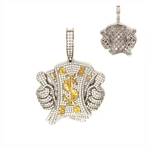 Like Money Dollars Two Tone 14k Gold Plated and Sterling 925 with Cubic Zirconia Pendant Charm - C400119