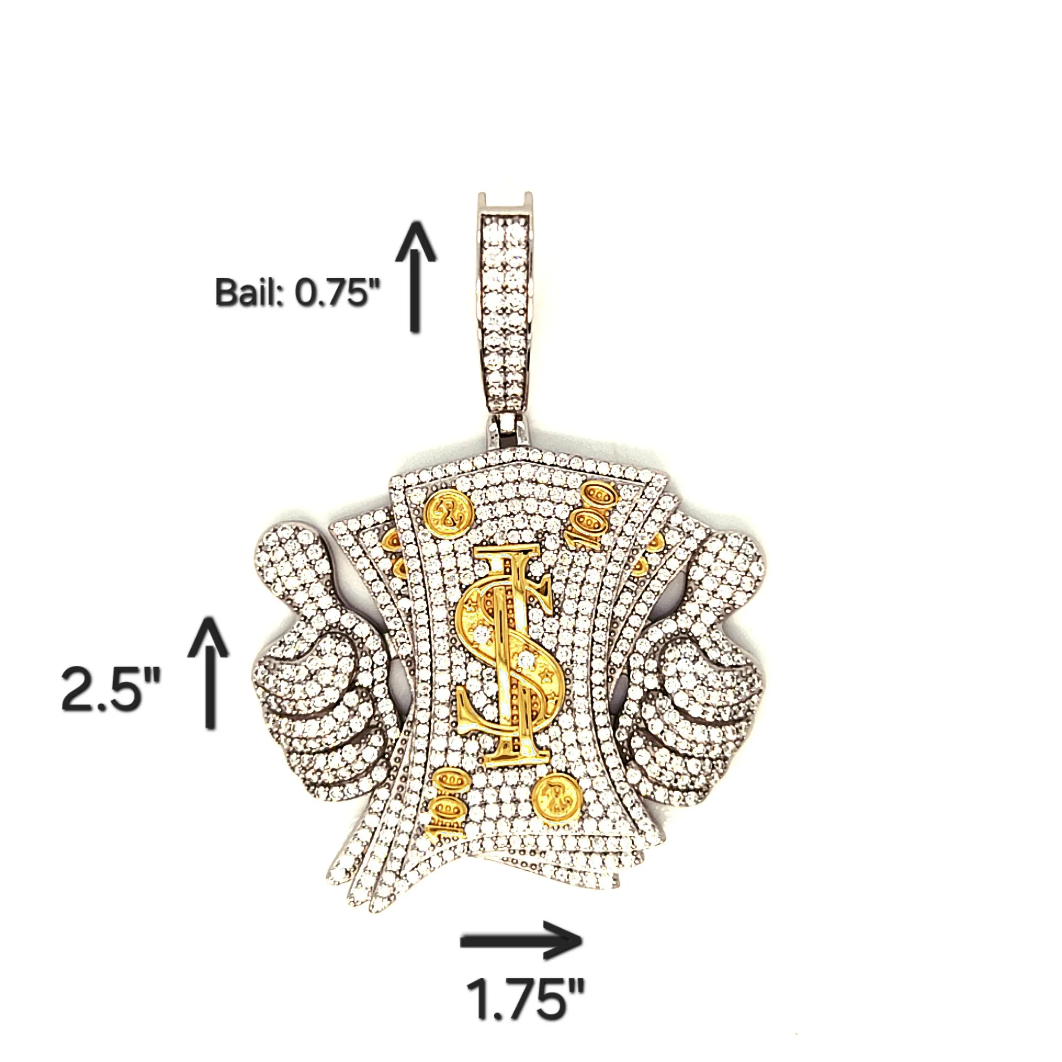 Like Money Dollars Two Tone 14k Gold Plated and Sterling 925 with Cubic Zirconia Pendant Charm - C400119