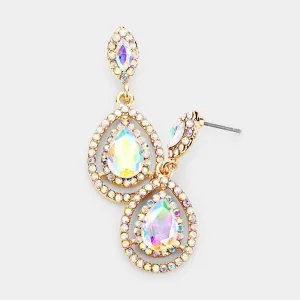 Little Girls AB Crystal Pageant Earrings on Gold | 300705