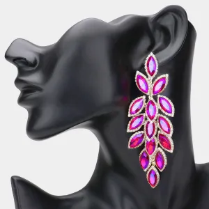 Long Purple AB Crystal Marquise Leaf Stone Pageant Earrings  | Prom Earrings |  533481