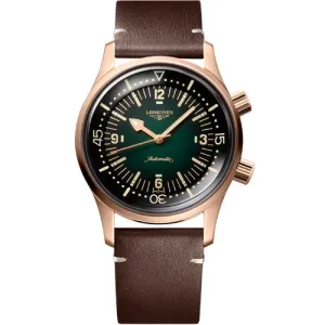 Longines Legend Diver Green Dial & Brown Leather Watch for Men
