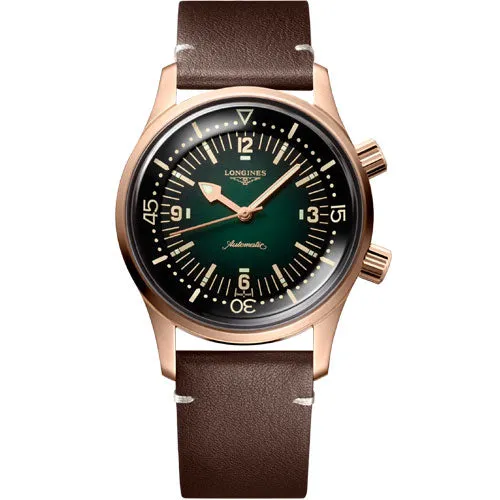 Longines Legend Diver Green Dial & Brown Leather Watch for Men