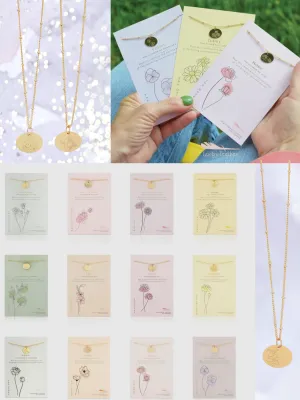 Lucky Feather Birth Flower Necklaces