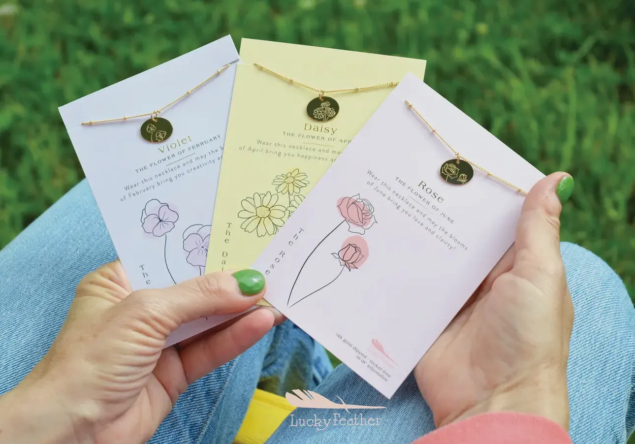 Lucky Feather Birth Flower Necklaces