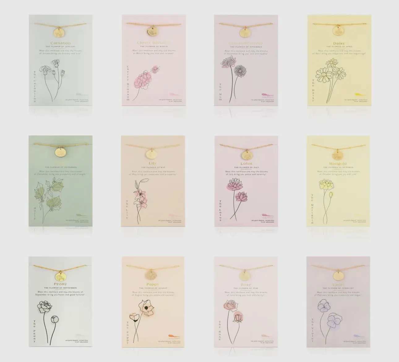 Lucky Feather Birth Flower Necklaces