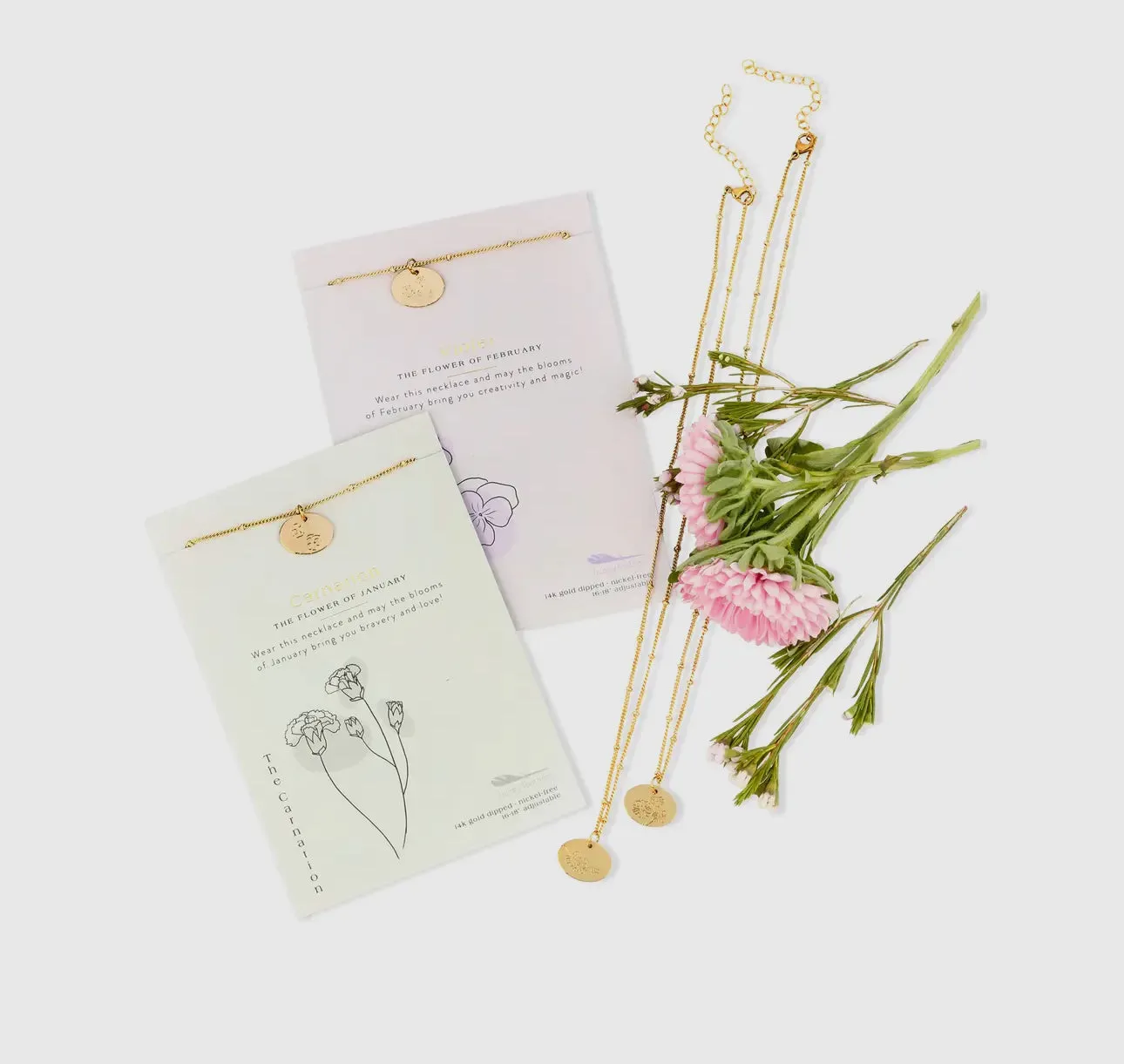 Lucky Feather Birth Flower Necklaces