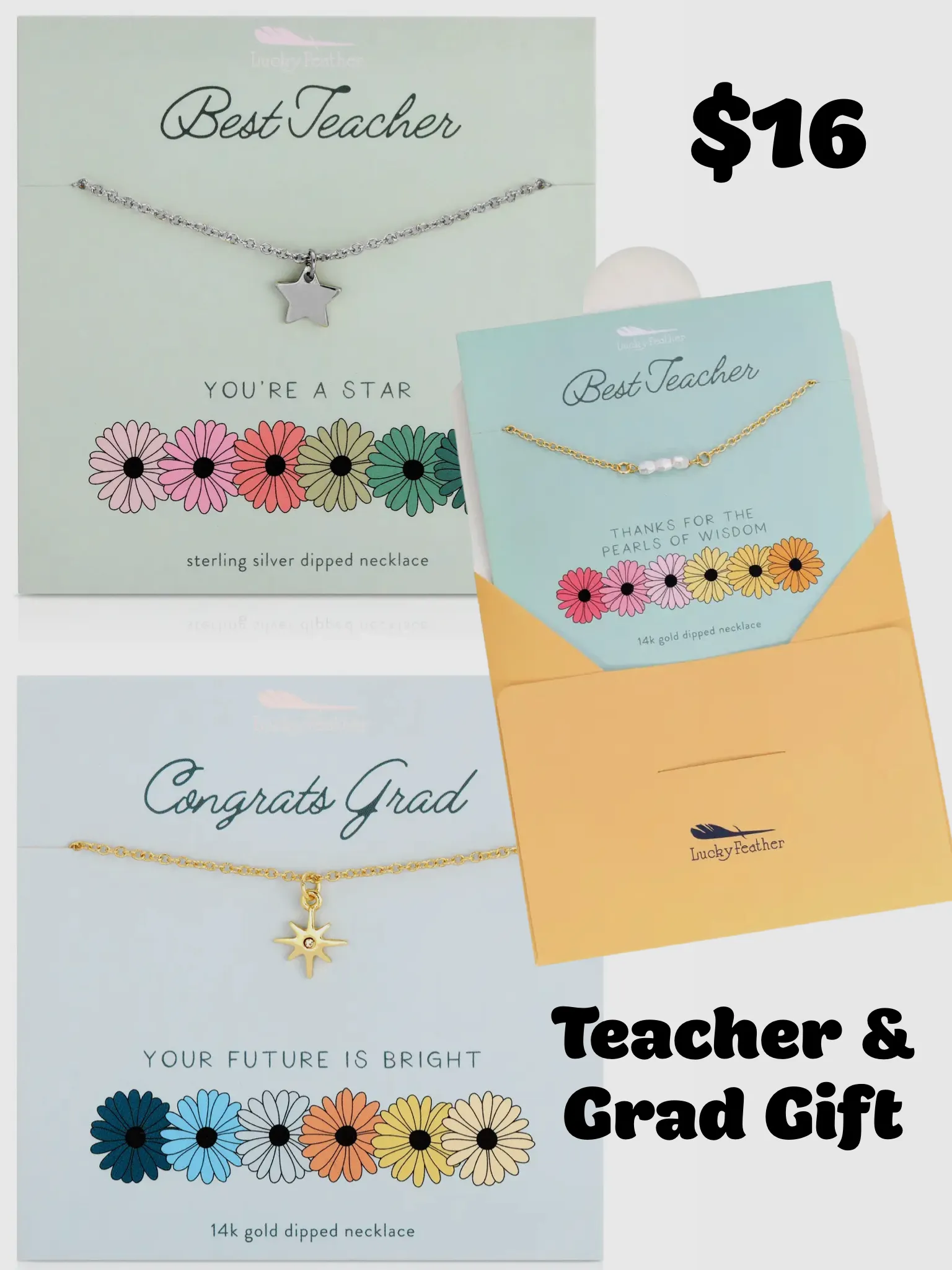 Lucky Feather Teacher & Grad Necklaces