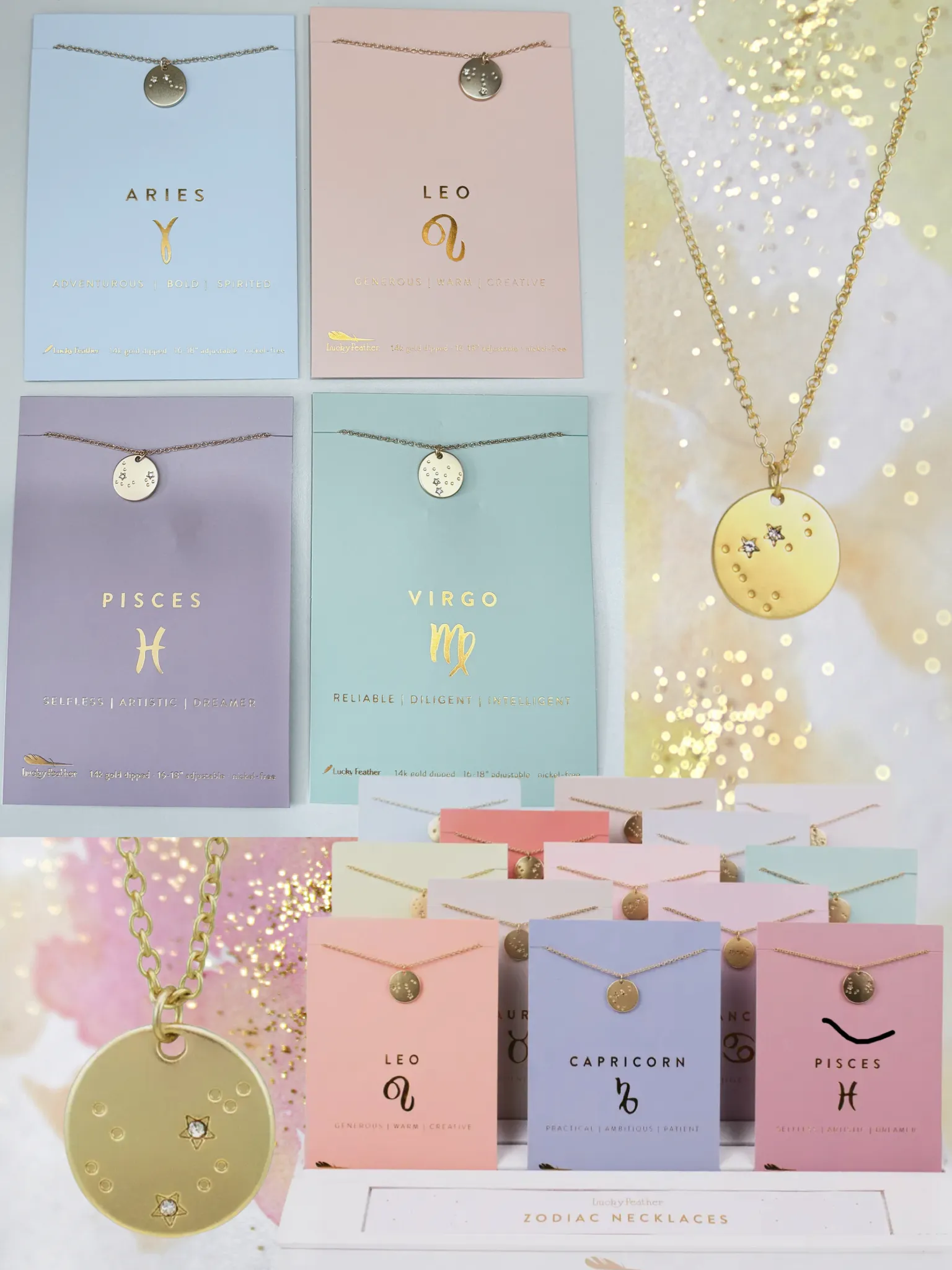 Lucky Feather Zodiac Necklaces