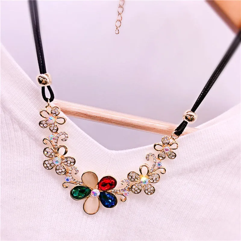 Luxury Imitation blue diomands rhinestone gem crystal peacock feather rope statement necklace fashion jewelry