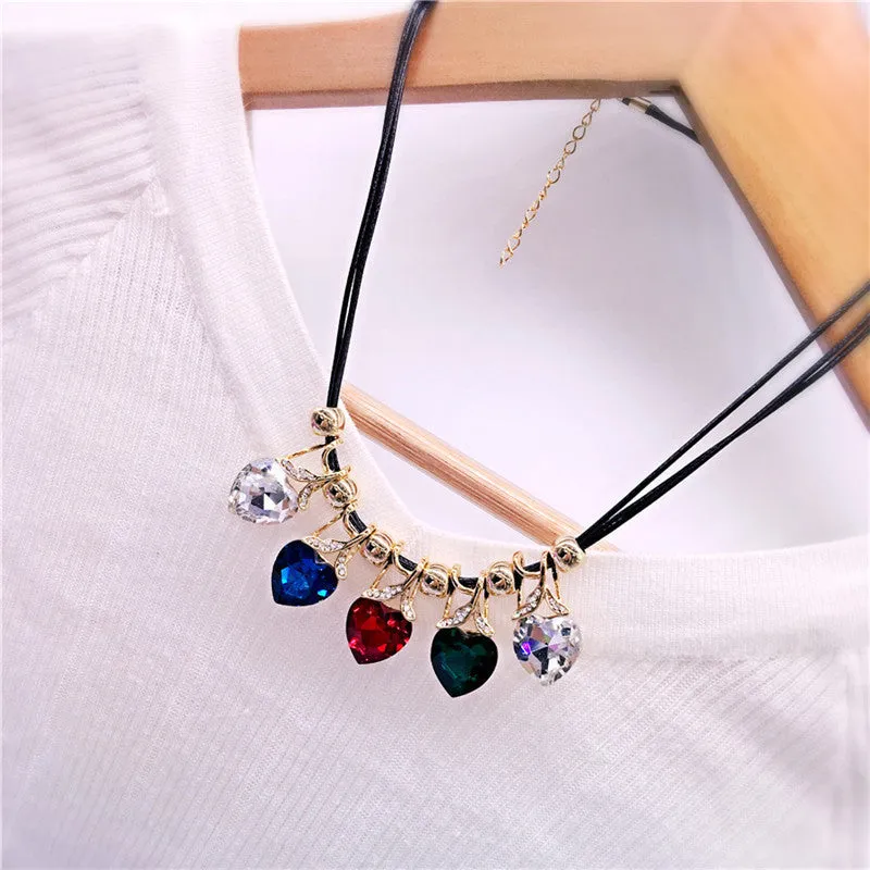 Luxury Imitation blue diomands rhinestone gem crystal peacock feather rope statement necklace fashion jewelry