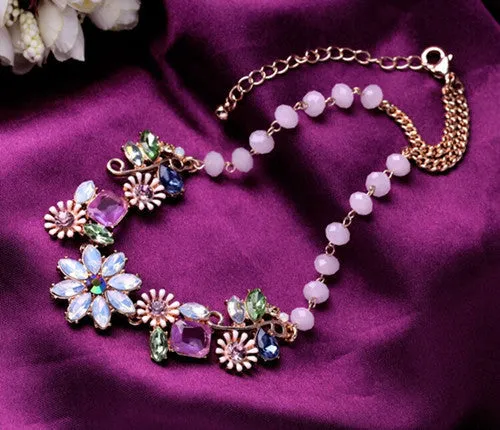 Luxury Imitation blue diomands rhinestone gem crystal peacock feather rope statement necklace fashion jewelry