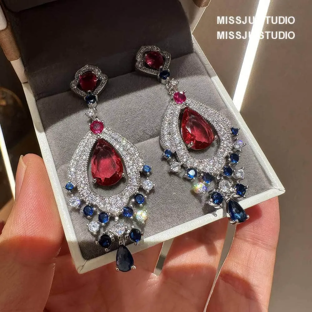 Luxury Teardrop Paved Crystal Dangle Statement Earrings