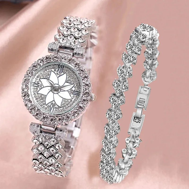 Luxury Women Rose Gold Watch Fashion Ladies Quartz Diamond Wristwatch Elegant Female Bracelet Watches Set for Women Reloj Mujer