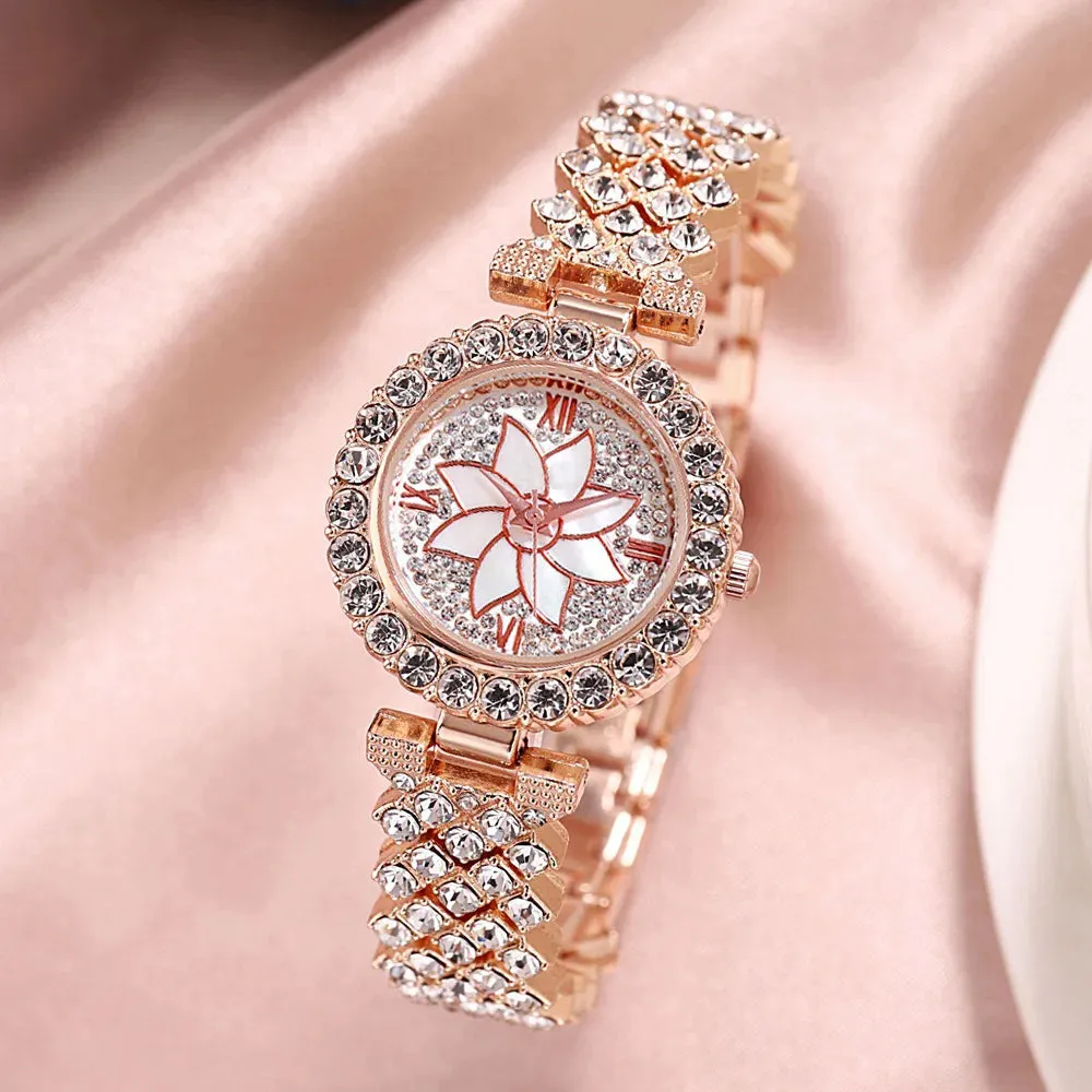 Luxury Women Rose Gold Watch Fashion Ladies Quartz Diamond Wristwatch Elegant Female Bracelet Watches Set for Women Reloj Mujer