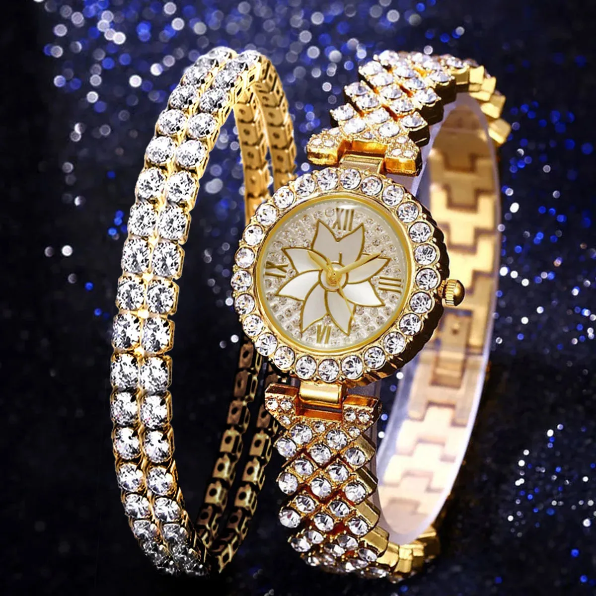 Luxury Women Rose Gold Watch Fashion Ladies Quartz Diamond Wristwatch Elegant Female Bracelet Watches Set for Women Reloj Mujer