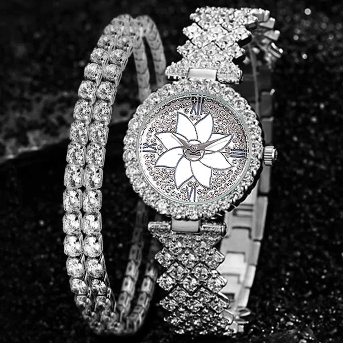 Luxury Women Rose Gold Watch Fashion Ladies Quartz Diamond Wristwatch Elegant Female Bracelet Watches Set for Women Reloj Mujer