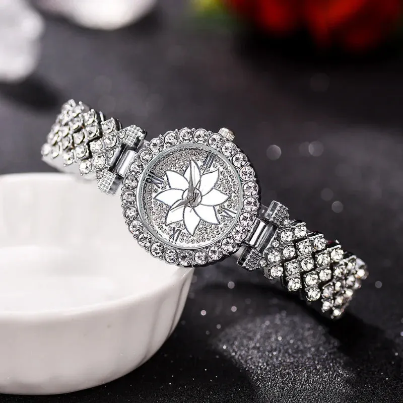 Luxury Women Rose Gold Watch Fashion Ladies Quartz Diamond Wristwatch Elegant Female Bracelet Watches Set for Women Reloj Mujer