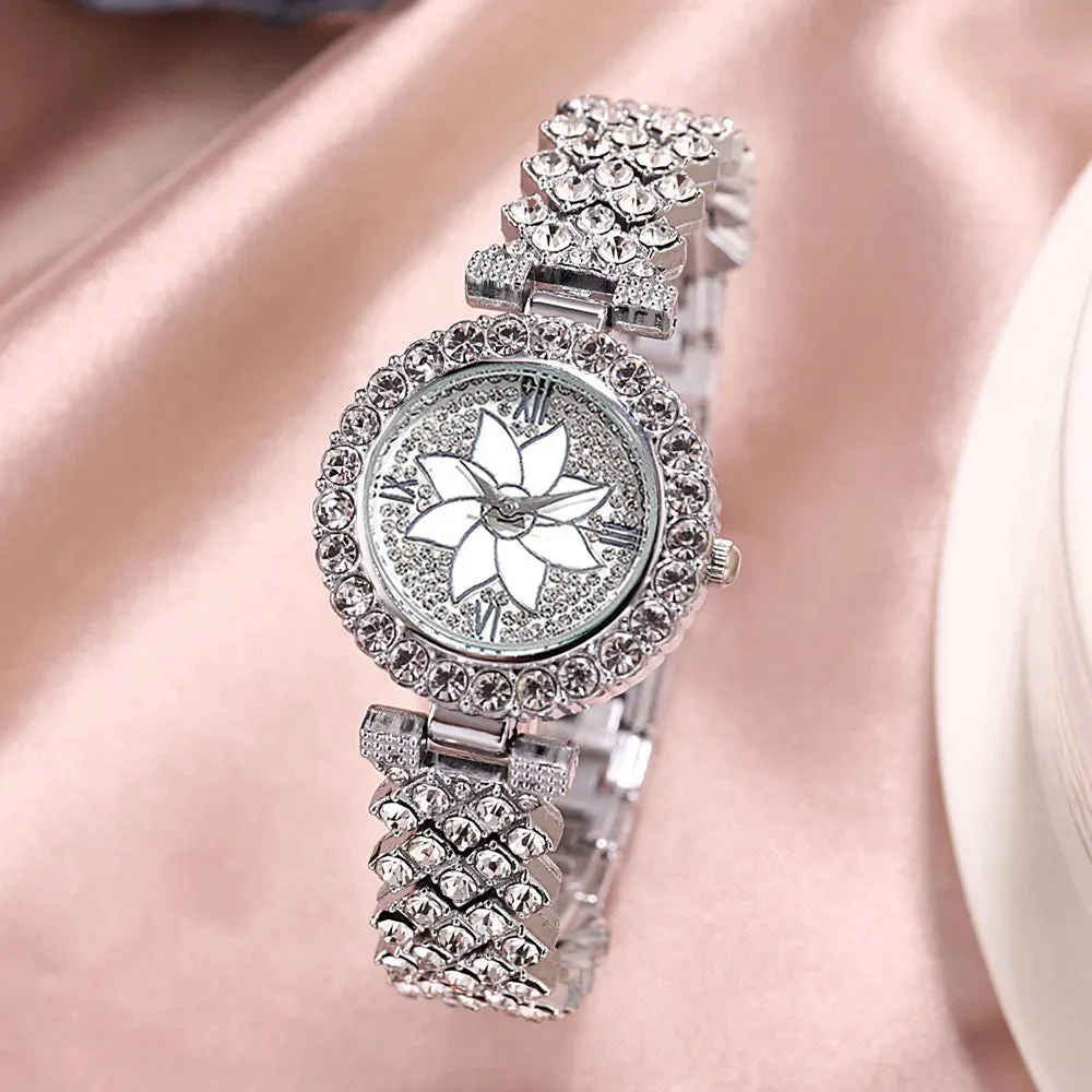 Luxury Women Rose Gold Watch Fashion Ladies Quartz Diamond Wristwatch Elegant Female Bracelet Watches Set for Women Reloj Mujer