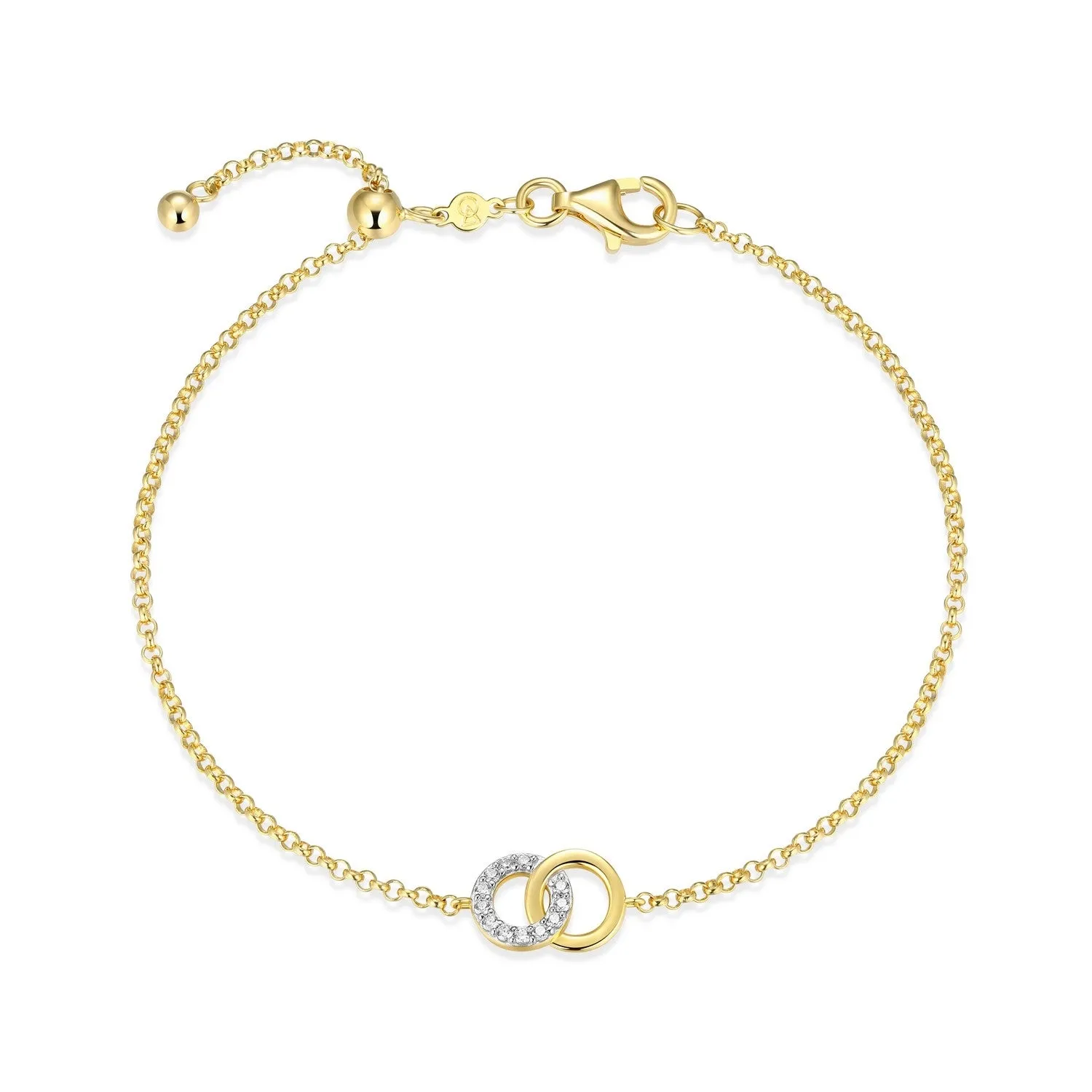 M by Monte Luna LG Diamond Twin Circle Bolo Bracelet in 18K Yellow Gold/Rhodium Plated Sterling Silver Yellow