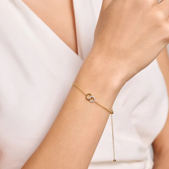 M by Monte Luna LG Diamond Twin Circle Bolo Bracelet in 18K Yellow Gold/Rhodium Plated Sterling Silver Yellow