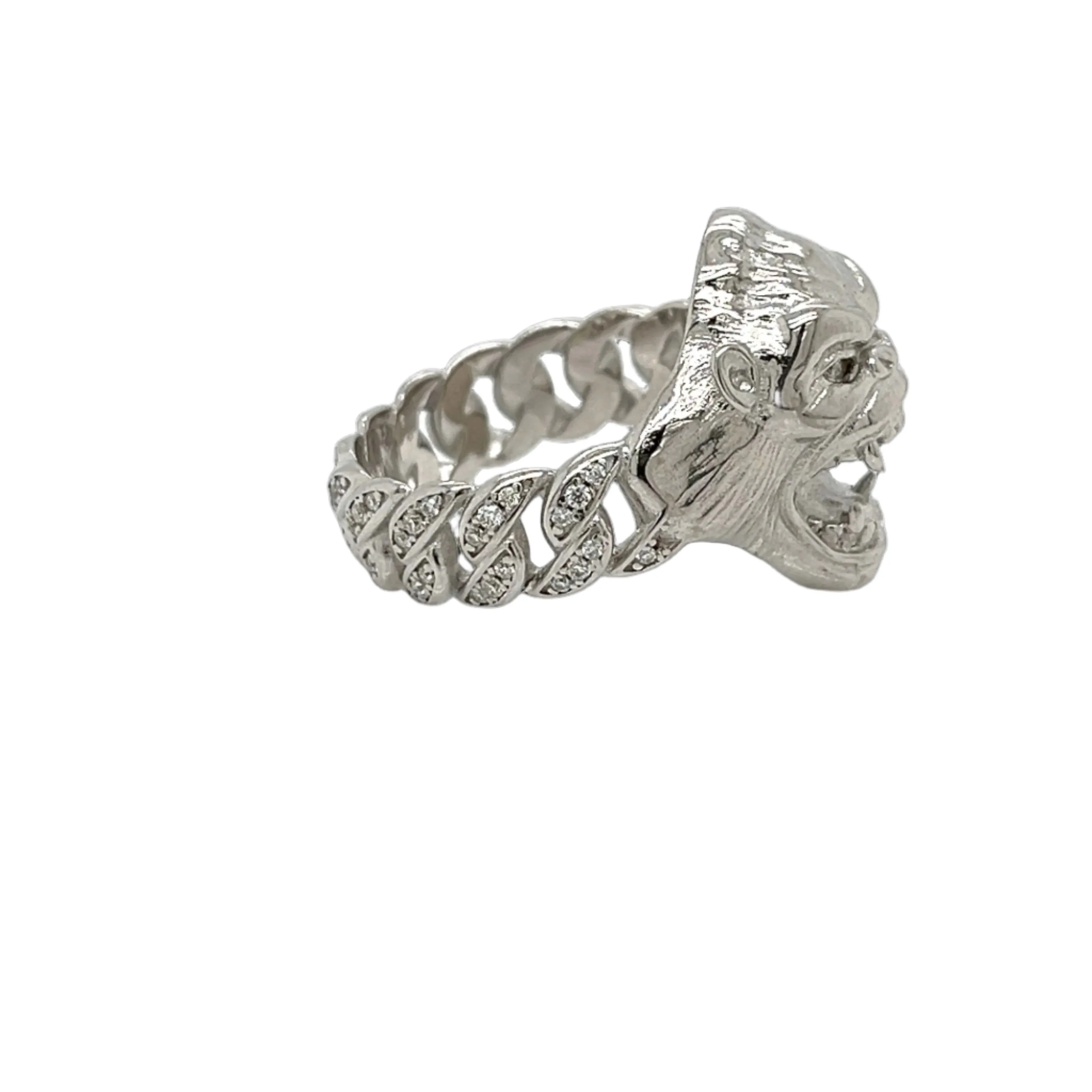 Majestic Silver Gorilla Head Ring with Cubic Zirconia Eyes - C1056219