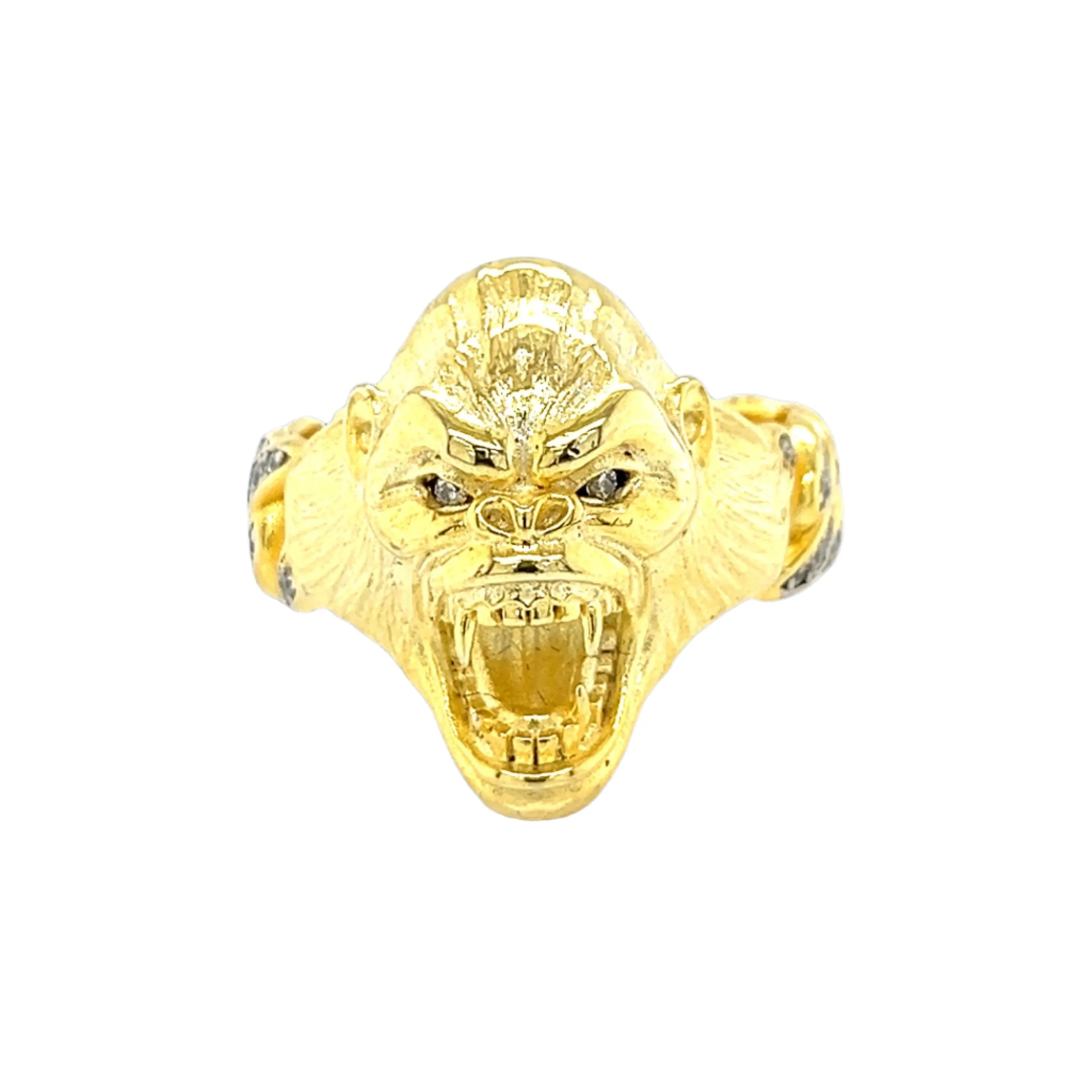 Majestic Silver Gorilla Head Ring with Cubic Zirconia Eyes - C1056219