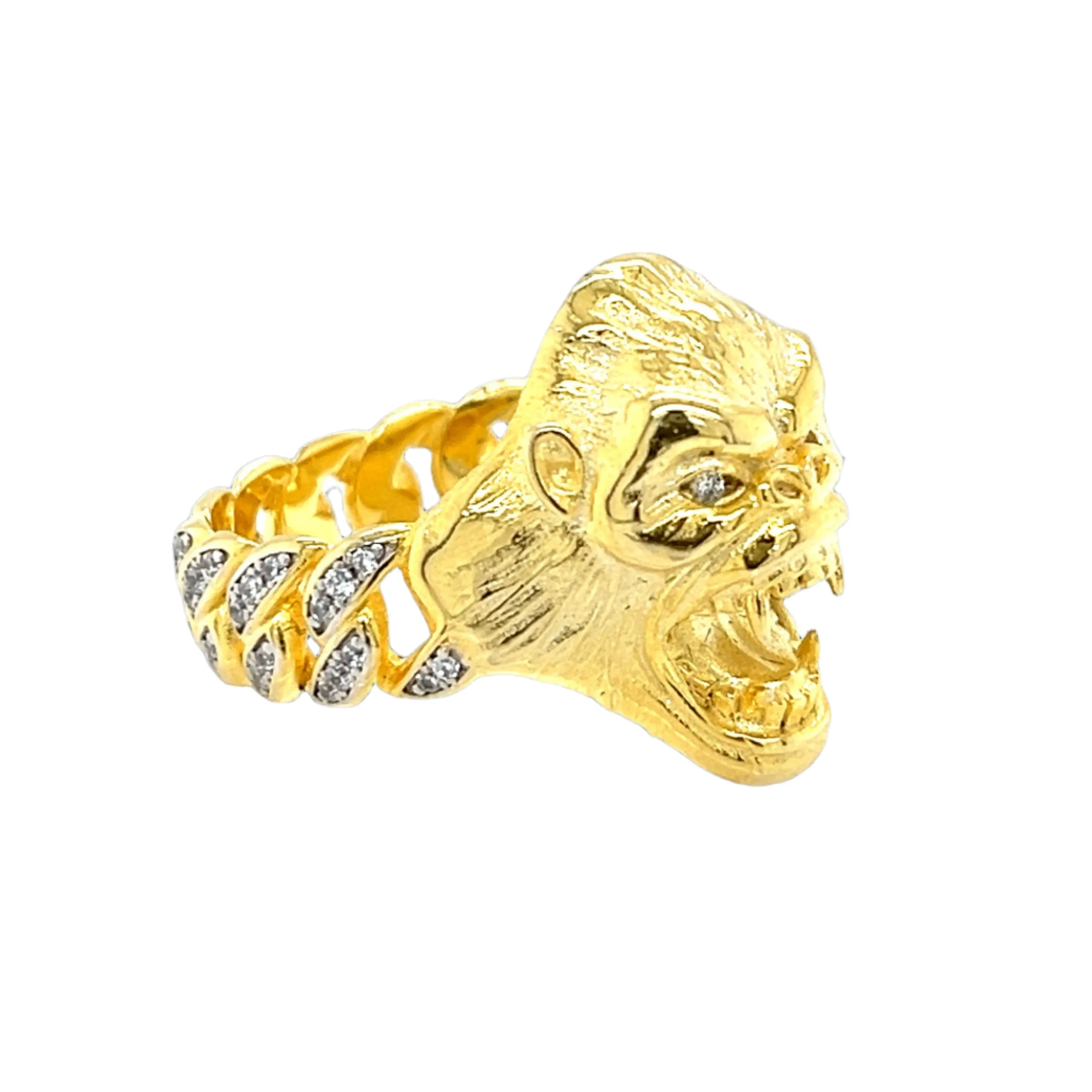 Majestic Silver Gorilla Head Ring with Cubic Zirconia Eyes - C1056219