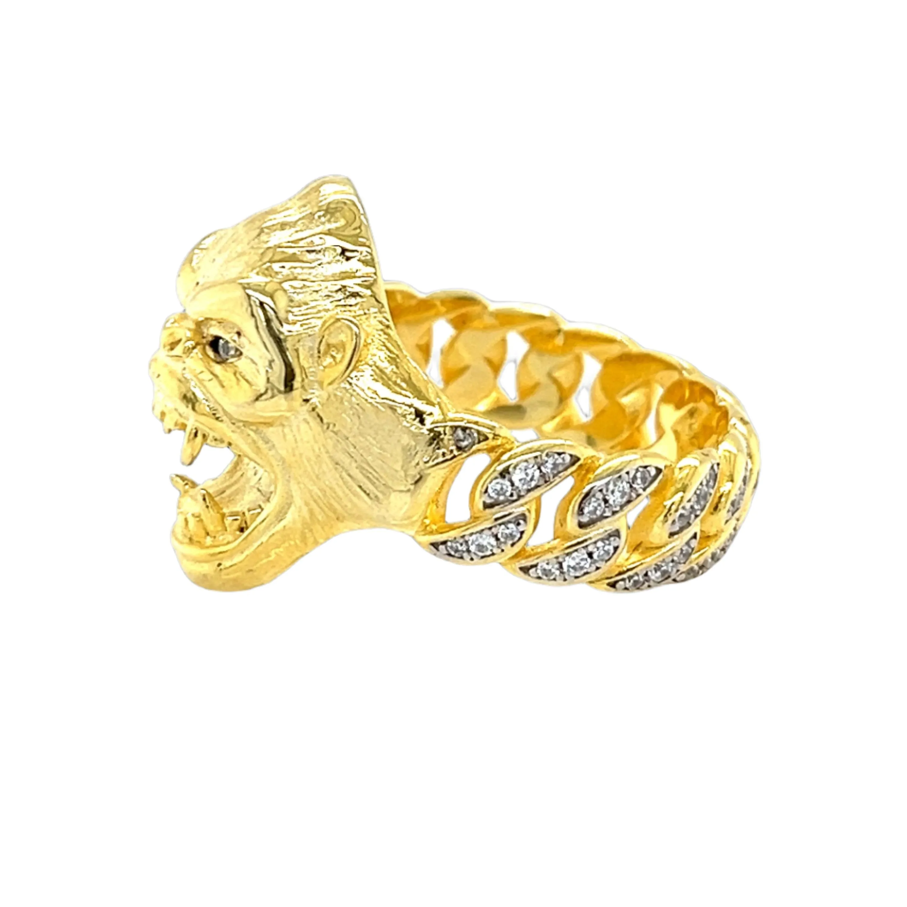 Majestic Silver Gorilla Head Ring with Cubic Zirconia Eyes - C1056219