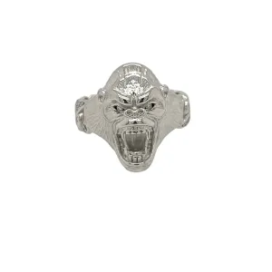 Majestic Silver Gorilla Head Ring with Cubic Zirconia Eyes - C1056219