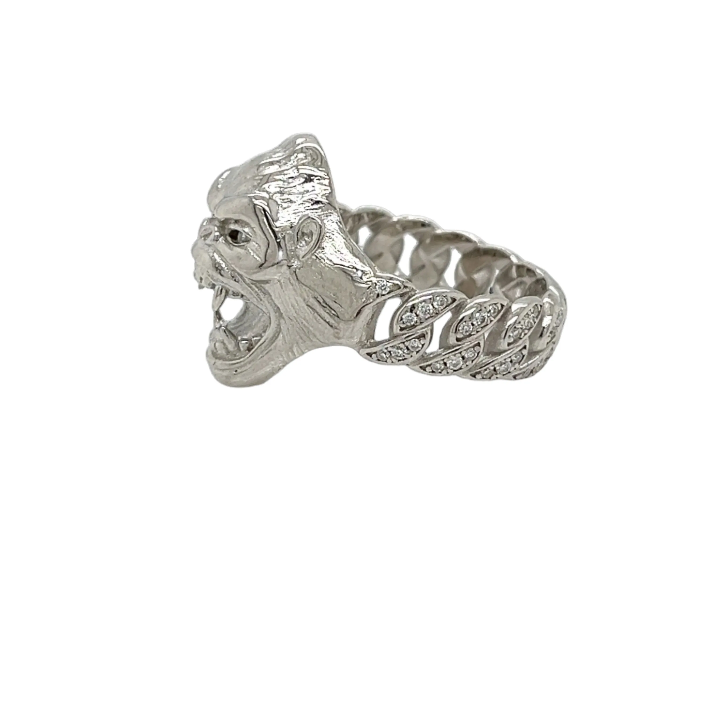 Majestic Silver Gorilla Head Ring with Cubic Zirconia Eyes - C1056219