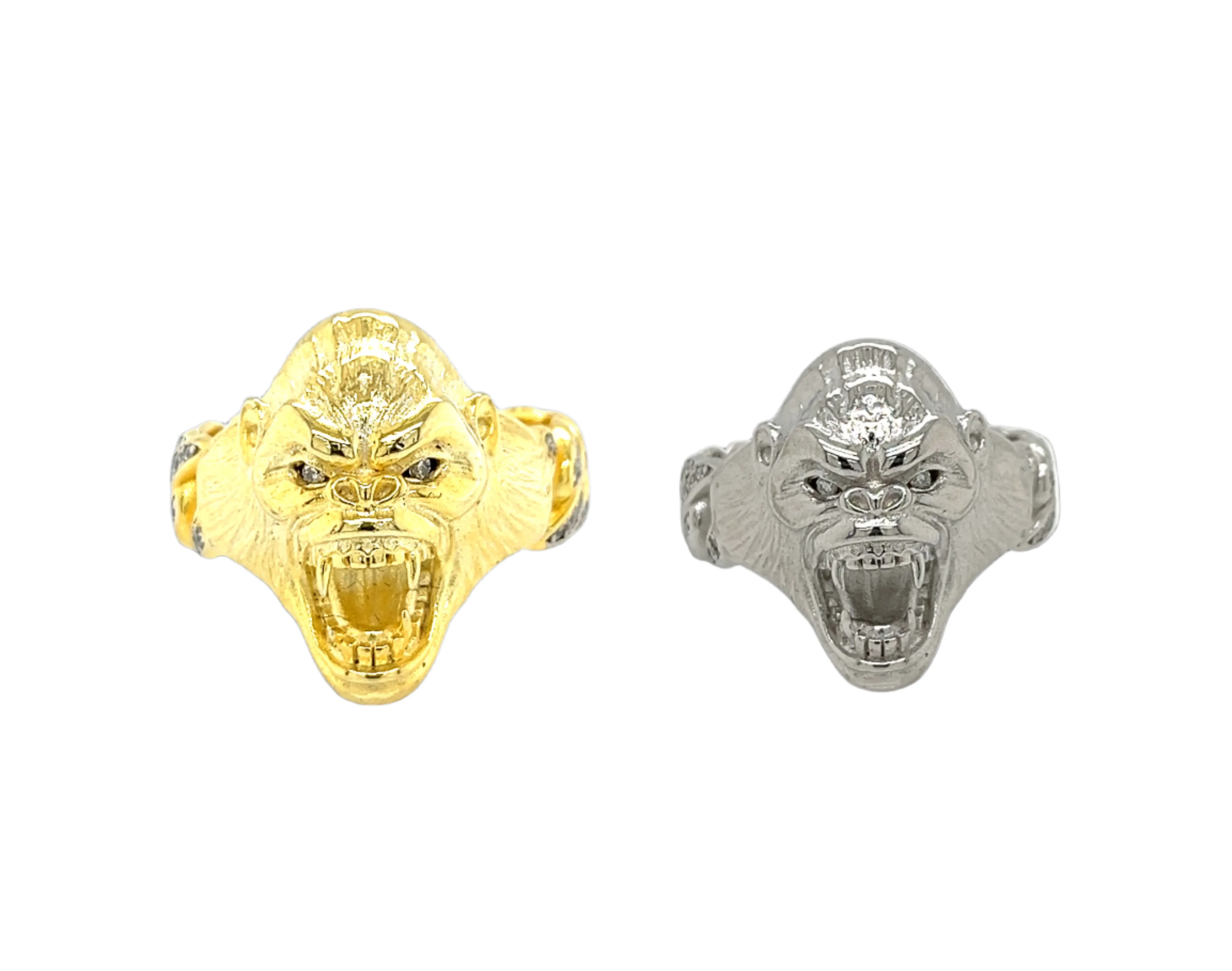 Majestic Silver Gorilla Head Ring with Cubic Zirconia Eyes - C1056219