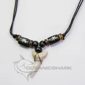 Mako Shark Tooth Necklace Wood Beads c201