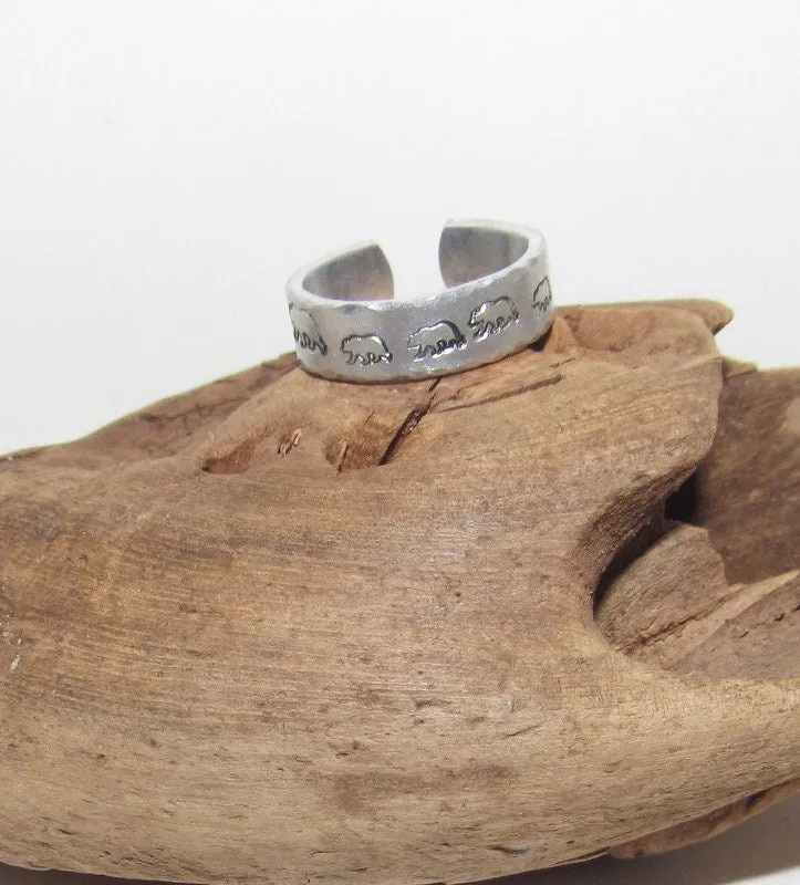 Mama bear ring,  Adjustable stamped ring, bear ring  aluminum ring, inspiration rings, adjustable silver ring, stamped jewelry,