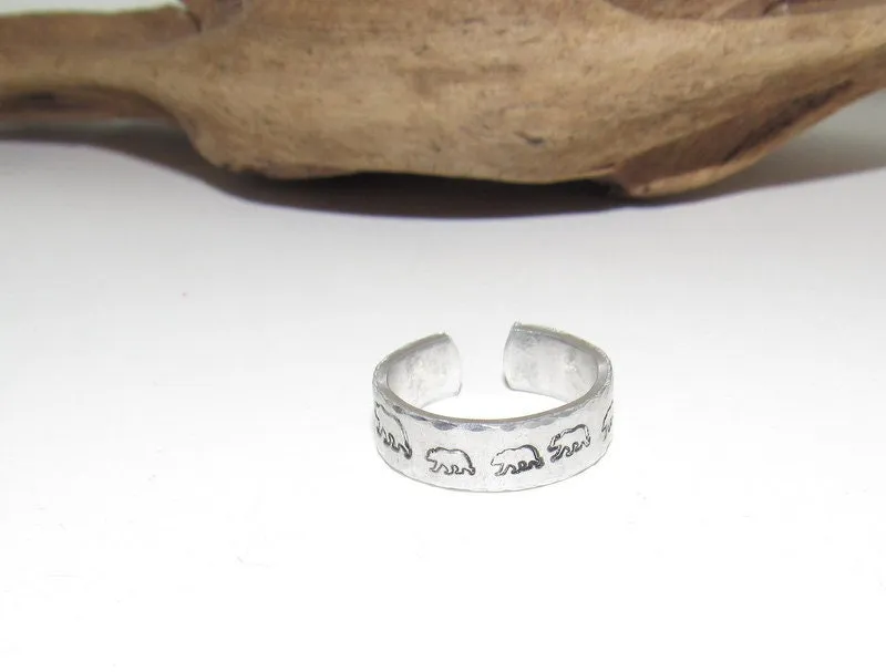Mama bear ring,  Adjustable stamped ring, bear ring  aluminum ring, inspiration rings, adjustable silver ring, stamped jewelry,