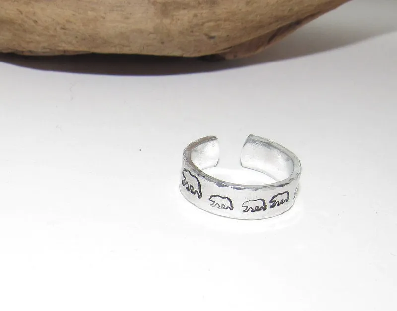 Mama bear ring,  Adjustable stamped ring, bear ring  aluminum ring, inspiration rings, adjustable silver ring, stamped jewelry,