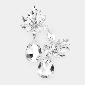 Marquise Clear Crystal Teardrop Dangle Clip On Earrings