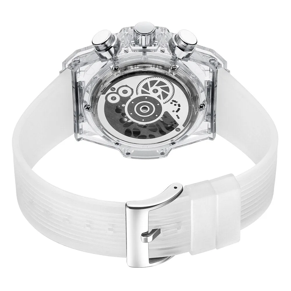 MEGIR Fashion Chronograph Men Watches Transparent Case Silicone Band Sport Wristwatch Top Brand Luxury Quartz Clock with Date