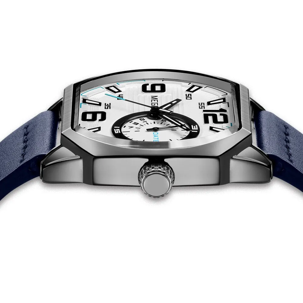 MEGIR Octagon Dial Watch For Men Leather Strap Quartz Watches With Auto Date Luminous Hands Casual Waterproof Male WristWatch