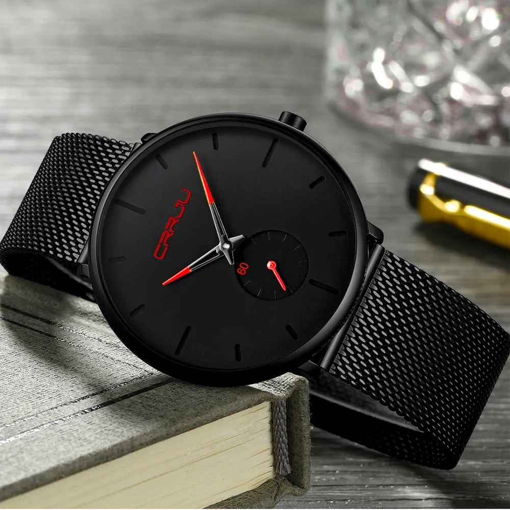 Men Slim Mesh Steel Waterproof Sport Watch