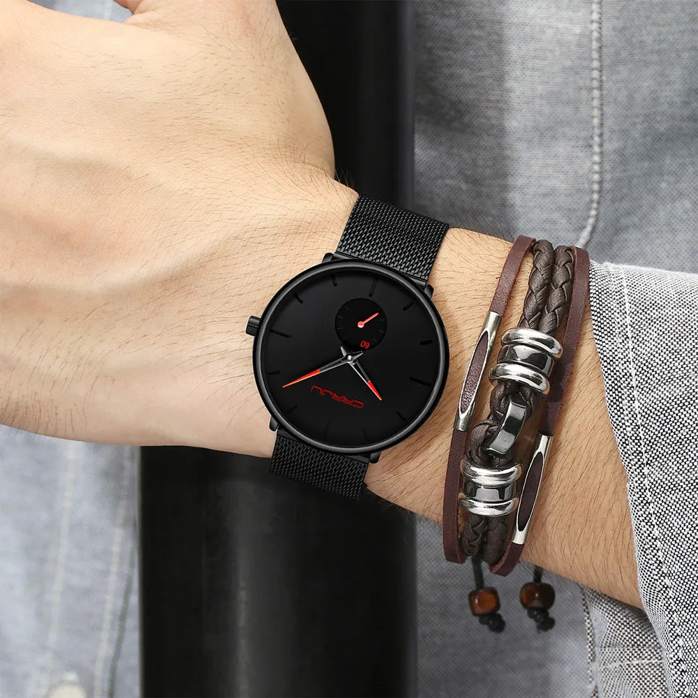 Men Slim Mesh Steel Waterproof Sport Watch